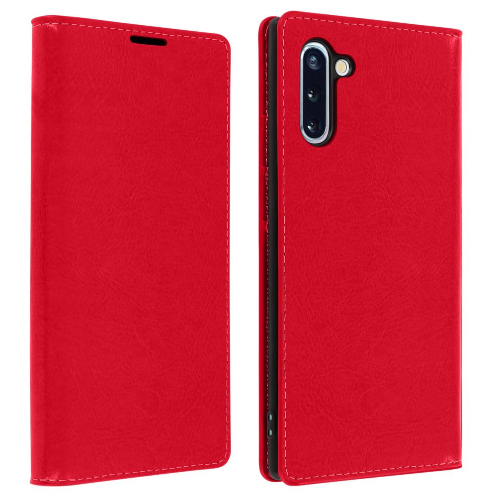 Avizar - Étui Galaxy Note 10 Folio Cuir Véritable Porte cartes Support Vidéo rouge - Coque, étui smartphone