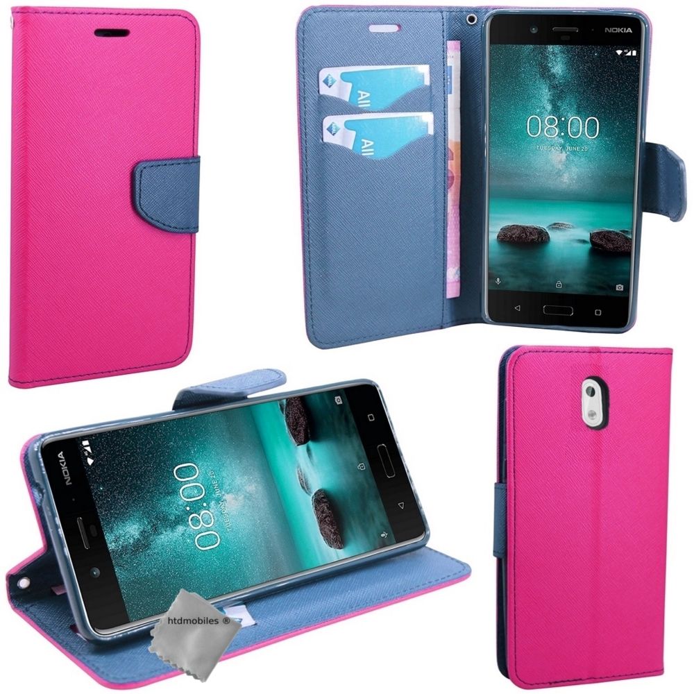 Htdmobiles - Housse etui coque pochette portefeuille pour Nokia 6 + film ecran - ROSE / BLEU - Autres accessoires smartphone