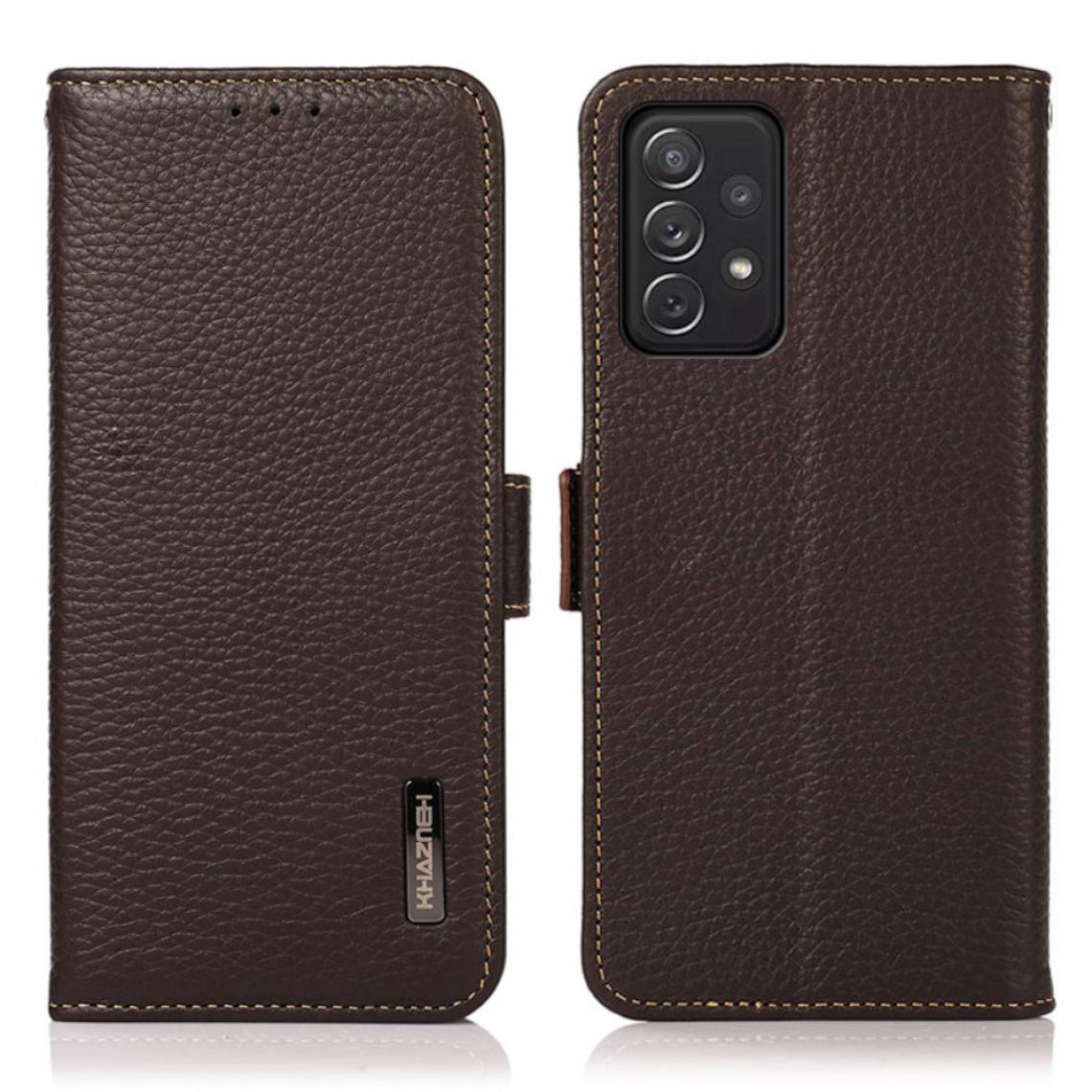 Other - Etui en cuir véritable Peau de litchi avec blocage RFID avec support marron pour votre Samsung Galaxy A72 5G/4G - Coque, étui smartphone