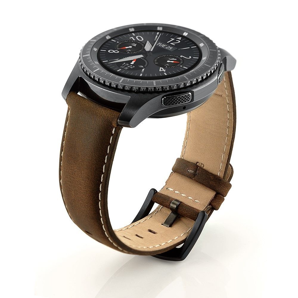 marque generique - Bracelet en cuir véritable sangle marron pour votre Samsung Gear S3 Classic/Gear S3 Frontier - Accessoires bracelet connecté