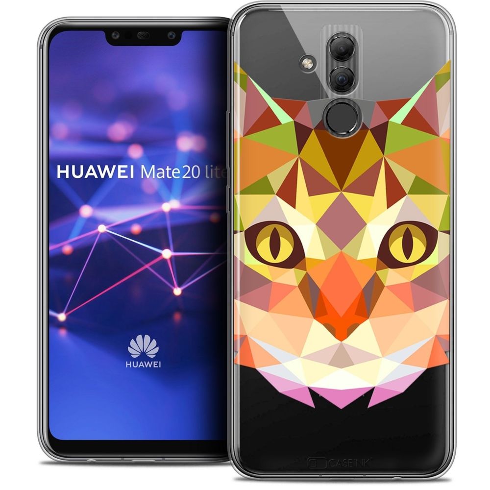 Caseink - Coque Housse Etui Huawei Mate 20 Lite (6.3 ) [Crystal Gel HD Polygon Series Animal - Souple - Ultra Fin - Imprimé en France] Chat - Coque, étui smartphone