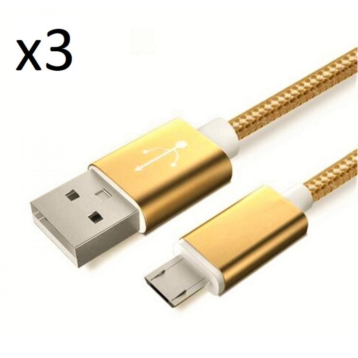 Shot - Pack de 3 Cables Metal Nylon Micro USB pour HUAWEI Y6 2019 Smartphone Android Chargeur (OR) - Chargeur secteur téléphone