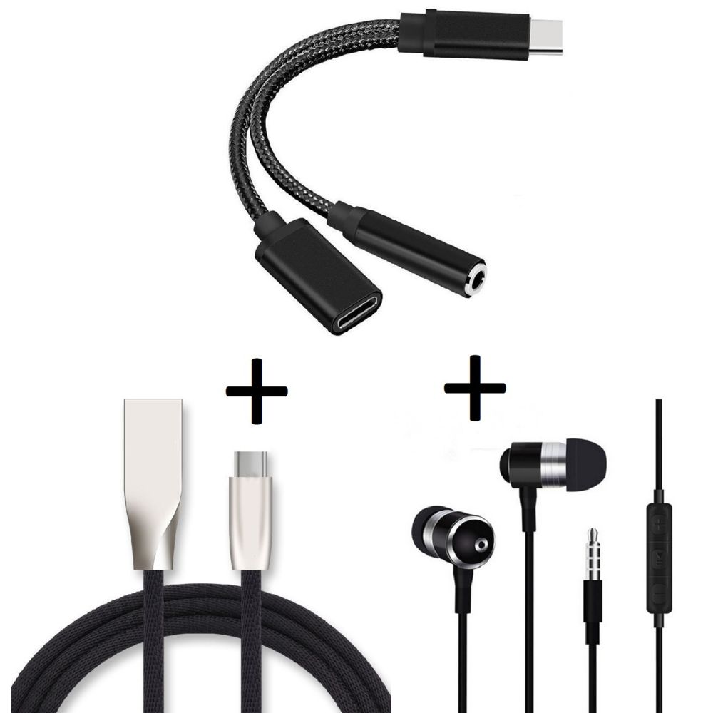 Shot - Pack pour SONY Xperia XZ (Adaptateur Type C/Jack + Cable Fast Charge Type C + Ecouteurs Metal) (NOIR) - Chargeur secteur téléphone