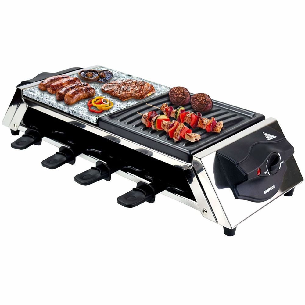 Syntrox Germany - Raclette en acier inoxydable pour 8 personnes avec plaque de cuisson et pierre chaude - Raclette, crêpière