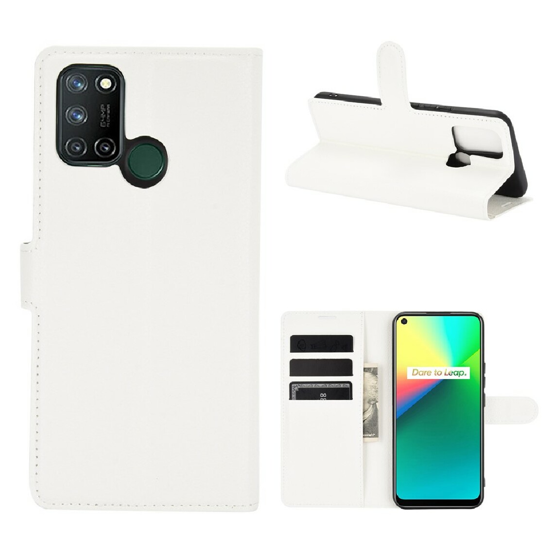 Other - Etui en PU grain de litchi avec support blanc pour votre Oppo Realme 7i/C17 - Coque, étui smartphone