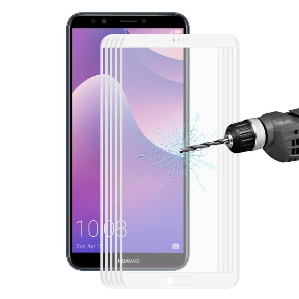 marque generique - Protecteur écran en verre trempé 5pcs pleine taille 02mm garde en fibre de carbone courbe 3D blanc pour votre Huawei Honor 7C/Enjoy 8/Y7 Prime - Autres accessoires smartphone