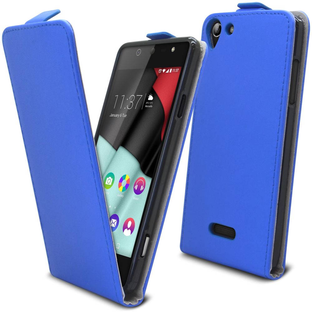 Caseink - Coque Housse Etui Wiko Selfy 4G - Rabat vertical Premium [ Flexi Flip Vertical Cuirette Eco + Coque TPU Gel ] Bleu - Coque, étui smartphone