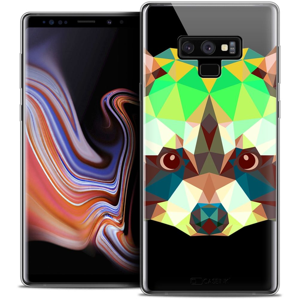 Caseink - Coque Housse Etui Samsung Galaxy Note 9 (6.4 ) [Crystal Gel HD Collection Polygon Animals Design Raton Laveur - Souple - Ultra Fin - Imprimé en France] - Coque, étui smartphone