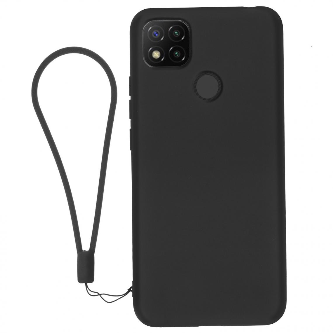 Avizar - Coque Xiaomi Redmi 9C Silicone Gel Semi-rigide avec Dragonne Noir - Coque, étui smartphone