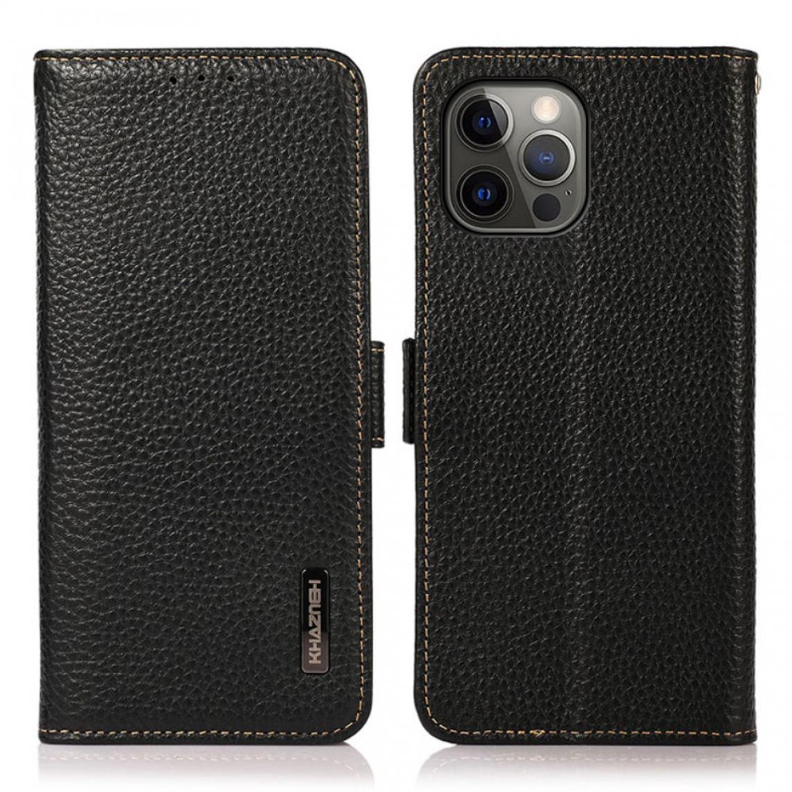 Other - Etui en cuir véritable Peau de litchi antivol bloquant RFID noir pour votre Apple iPhone 12 Pro Max - Coque, étui smartphone