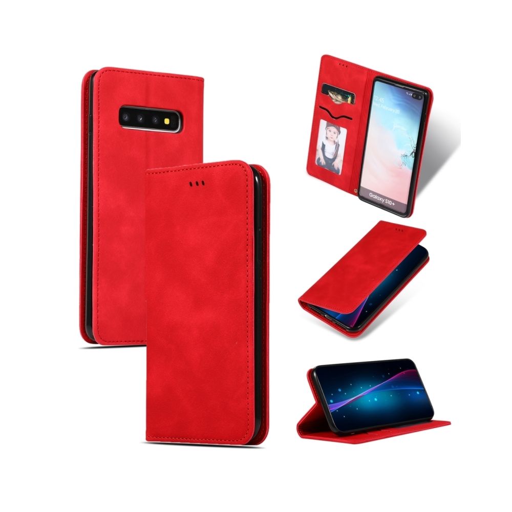 Wewoo - Housse Étui Coque Etui en cuir avec rabat horizontal magnétique Business Skin Feel pour Samsung Galaxy S10 Plus rouge - Coque, étui smartphone