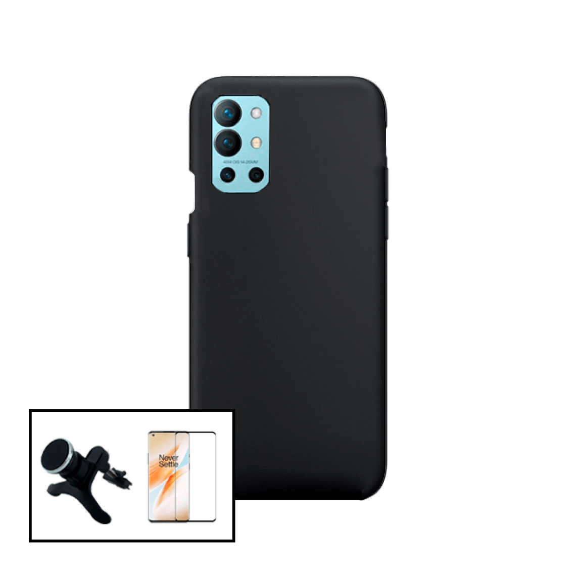 Phonecare - Kit de Film de Verre Trempé 5D à Couverture Complète + Coque en Silicone Liquide + Support Magnétique de Voiture Renforcé pour Oneplus 9R - Coque, étui smartphone