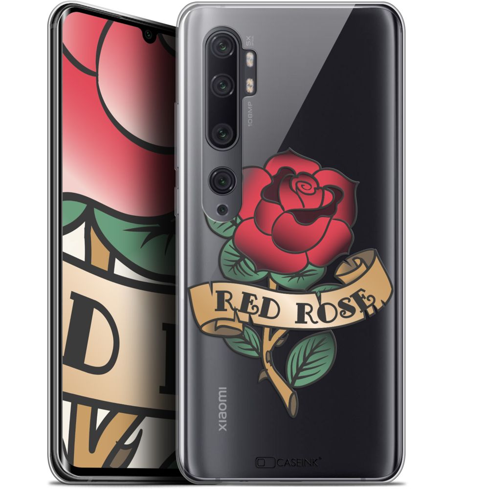 Caseink - Coque Pour Xiaomi Mi Note 10 / Pro (6.47 ) [Gel HD Collection Tatoo Lover Design Red Rose - Souple - Ultra Fin - Imprimé en France] - Coque, étui smartphone