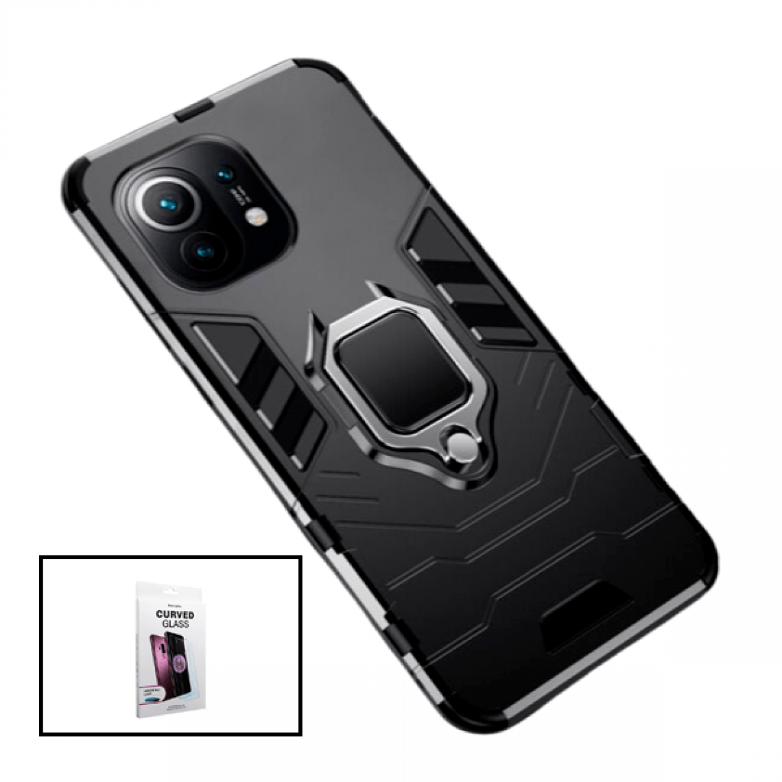 Phonecare - Kit Film Verre Nano Incurvé UV + Coque 3X1 Military Defender pour Xiaomi Mi 11 - Coque, étui smartphone