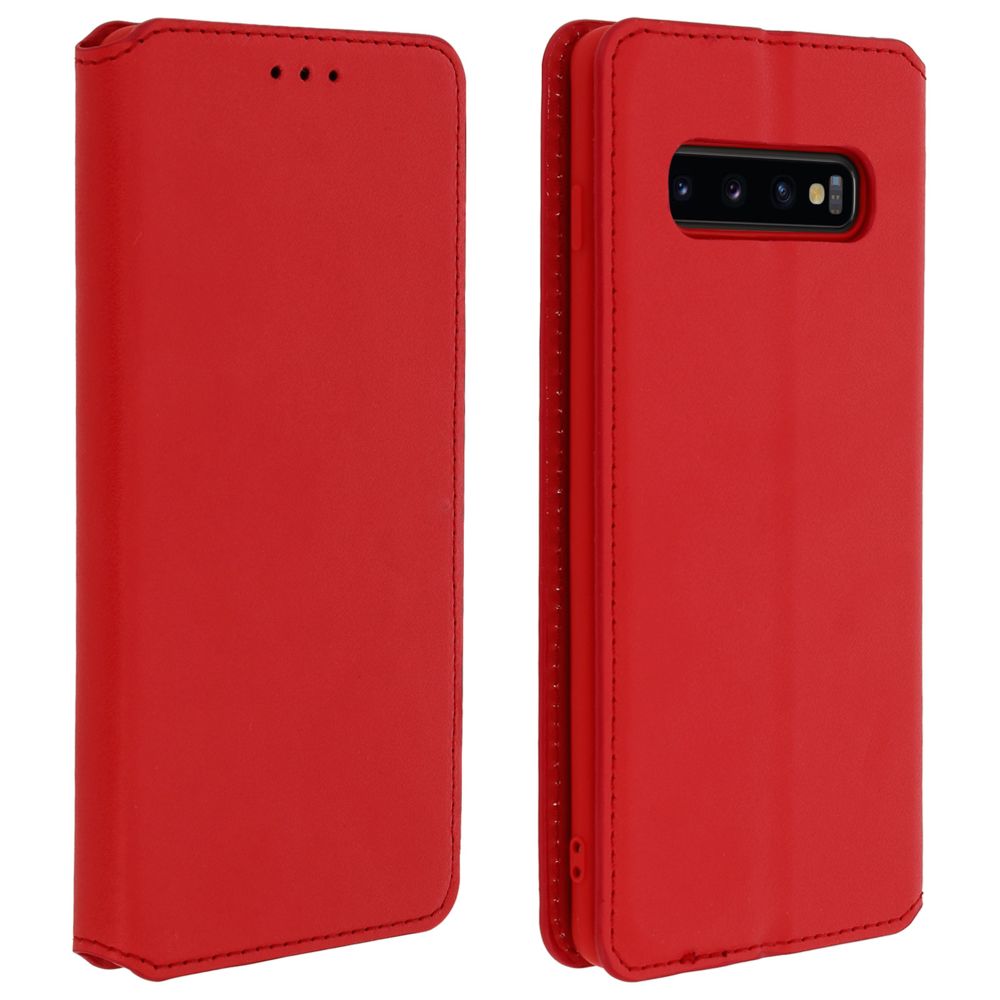 Avizar - Housse Samsung Galaxy S10 Étui Folio Porte-carte Fonction Stand - Rouge - Coque, étui smartphone