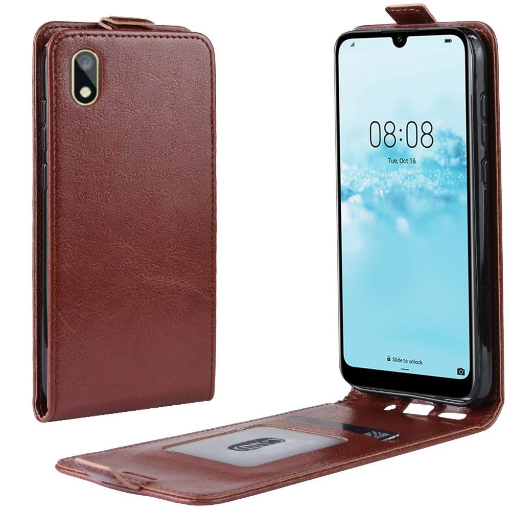marque generique - Etui en PU crazy horse flip vertical marron pour votre Huawei Y5 (2019) - Coque, étui smartphone