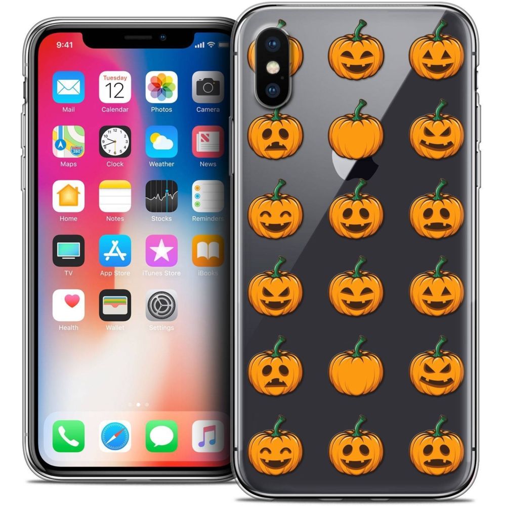 Caseink - Coque Housse Etui Apple iPhone Xs / X (5.8 ) [Crystal Gel HD Collection Halloween Design Smiley Citrouille - Souple - Ultra Fin - Imprimé en France] - Coque, étui smartphone