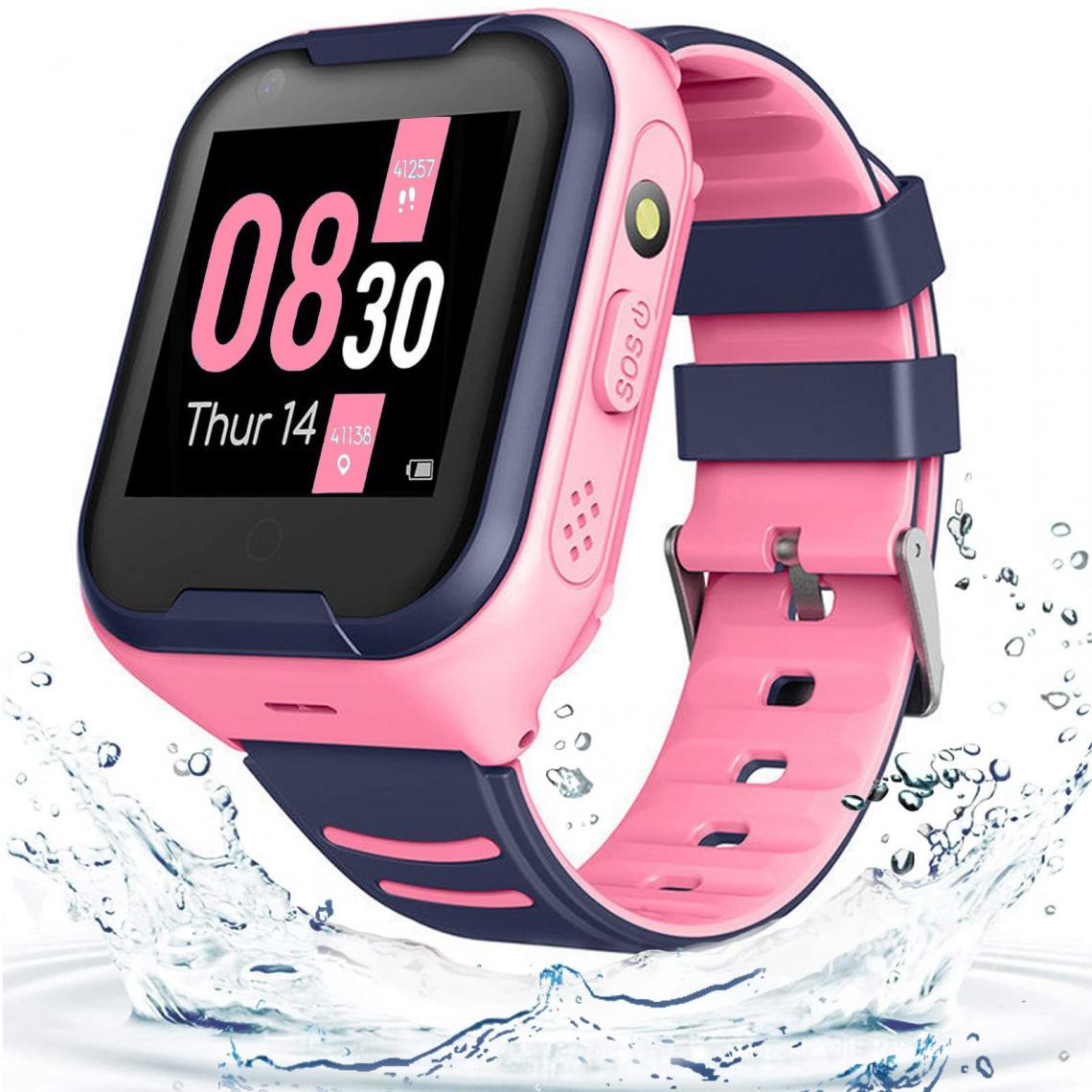 Chronotech Montres - Chronus 4G GPS Smart Watch,Waterproof Phone Smartwatch with GPS Tracker Touch Screen Video Phone Call Real-time Tracking Camera SOS Alarm Pedometer for Birthday Gift(Pink) - Montre connectée
