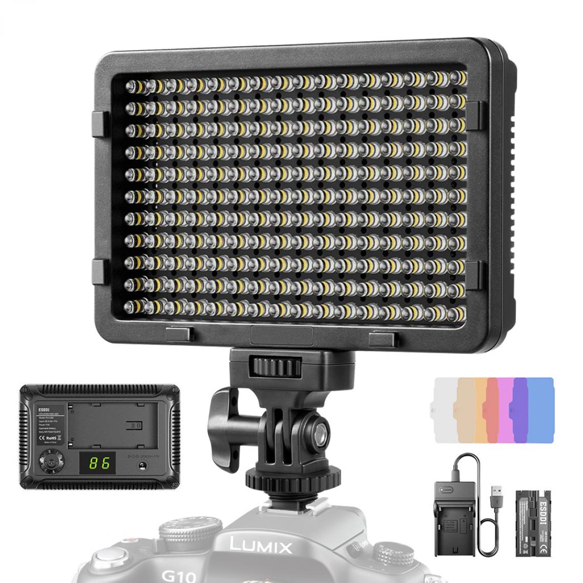 Esddi - ESDDI Video Light LED PLV-280, 176 LED Ultra Bright Dimmable CRI 95+ Camera Light avec jeu de piles et 5 Filtres de Couleur pour Appareils Photo Reflex Numériques et Supports - Lampe connectée