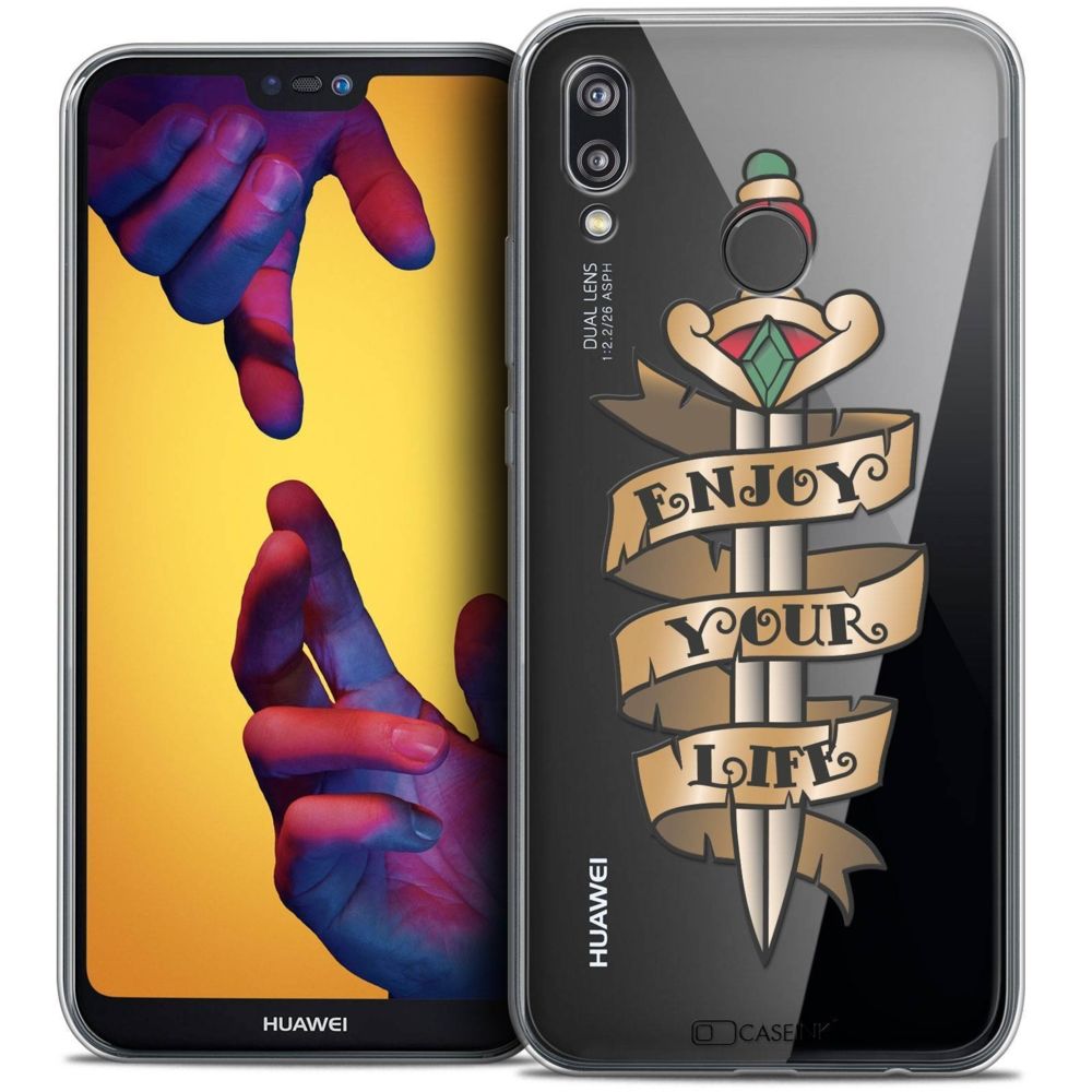 Caseink - Coque Housse Etui Huawei P20 LITE (5.84 ) [Crystal Gel HD Collection Tatoo Lover Design Enjoy Life - Souple - Ultra Fin - Imprimé en France] - Coque, étui smartphone