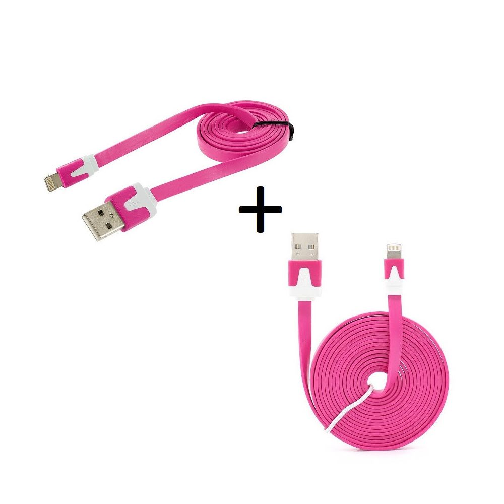Shot - Pack Chargeur pour IPHONE Lightning (Cable Noodle 3m + Cable Noodle 1m) USB APPLE IOS - Chargeur secteur téléphone