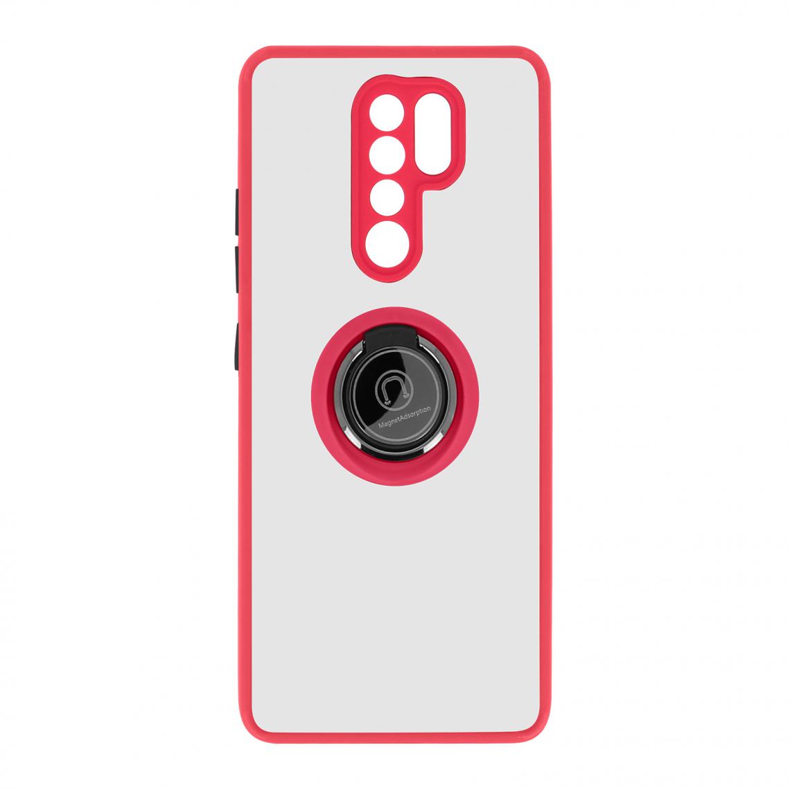 Avizar - Coque Xiaomi Redmi 9 Bi-matière Bague Métallique Fonction Support rouge - Coque, étui smartphone
