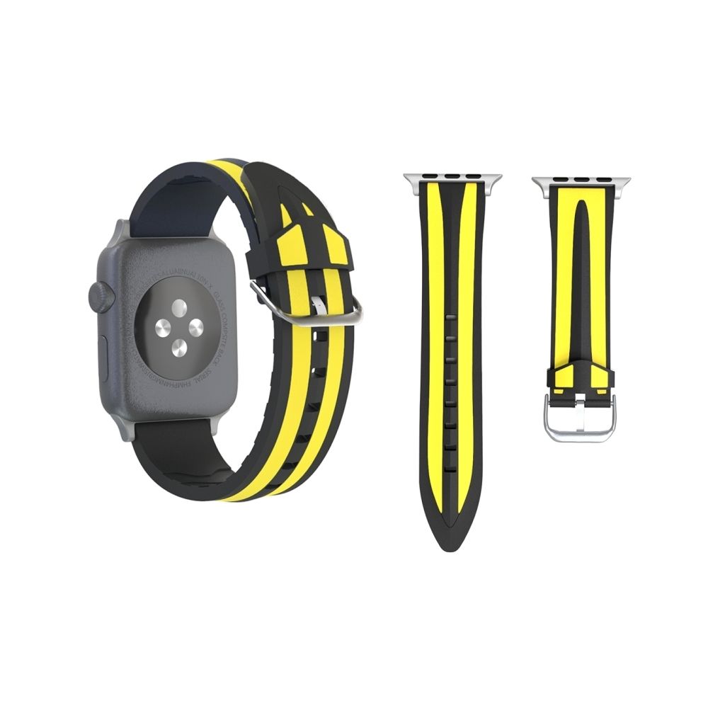 Wewoo - Bracelet noir et jaune pour Apple Watch Series 3 & 2 & 1 de montre en silicone double motif de bande de mode de 38 mm + - Accessoires Apple Watch
