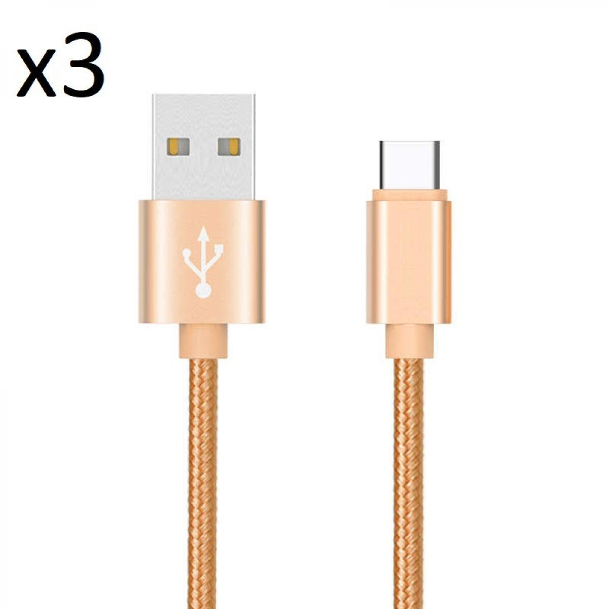 Shot - Pack de 3 Cables Metal Nylon Type C pour XIAOMI Mi 10 Smartphone Android Chargeur (OR) - Chargeur secteur téléphone