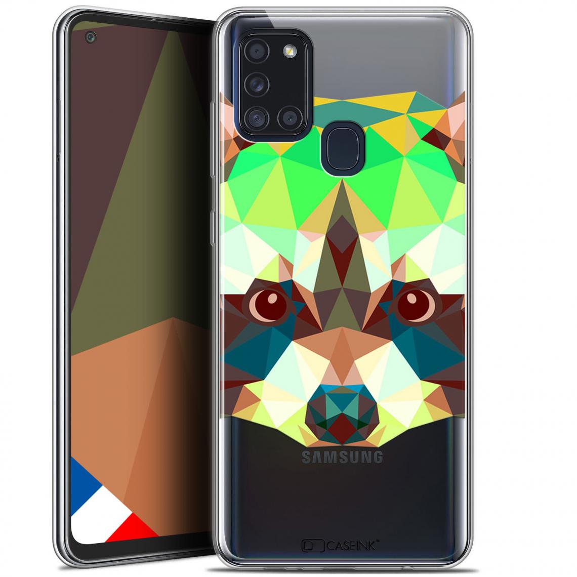 Caseink - Coque Pour Samsung Galaxy A21S (6.5 ) [Gel HD Collection Polygon Animals Design Raton Laveur - Souple - Ultra Fin - Imprimé en France] - Coque, étui smartphone