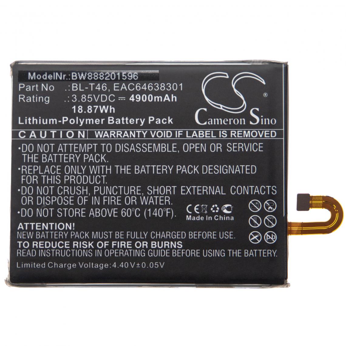 Vhbw - vhbw Batterie compatible avec LG V60 ThinQ 5G, LMV600AM, LMV600QM, LMV600TM2X, LMV600TML smartphone (4900mAh, 3,85V, Li-polymère) - Batterie téléphone