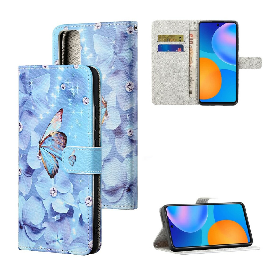 Other - Etui en PU impression de texture croisée avec support fleurs et papillon pour votre Huawei Honor 10X Lite - Coque, étui smartphone
