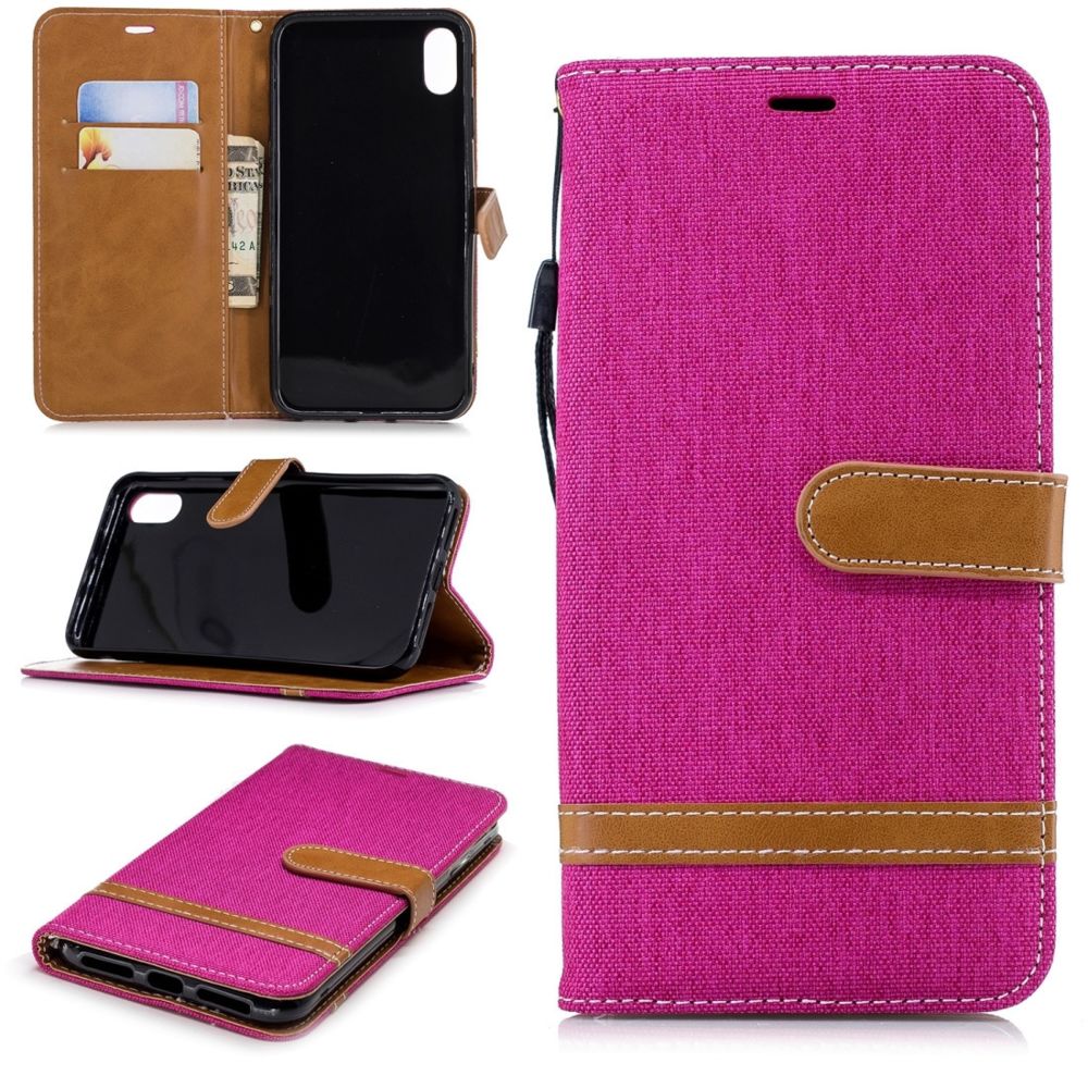 Wewoo - Housse Coque Étui en cuir de couleur denim de assortie pour Huawei Mate 9avec support et fentes cartes et portefeuille et lanière rose rouge - Coque, étui smartphone