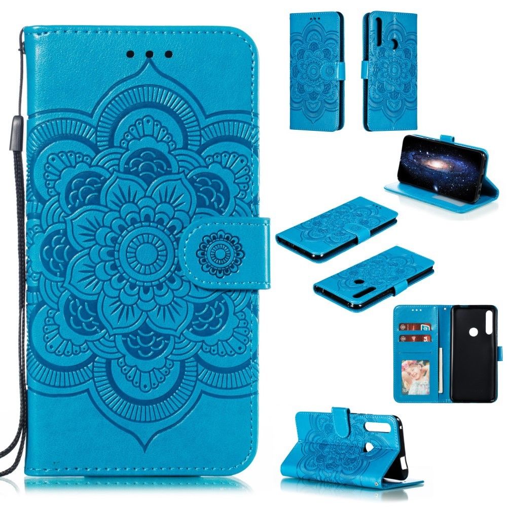 marque generique - Etui en PU fleur bleu pour votre Huawei Y9 Prime (2019)/P Smart Z - Coque, étui smartphone