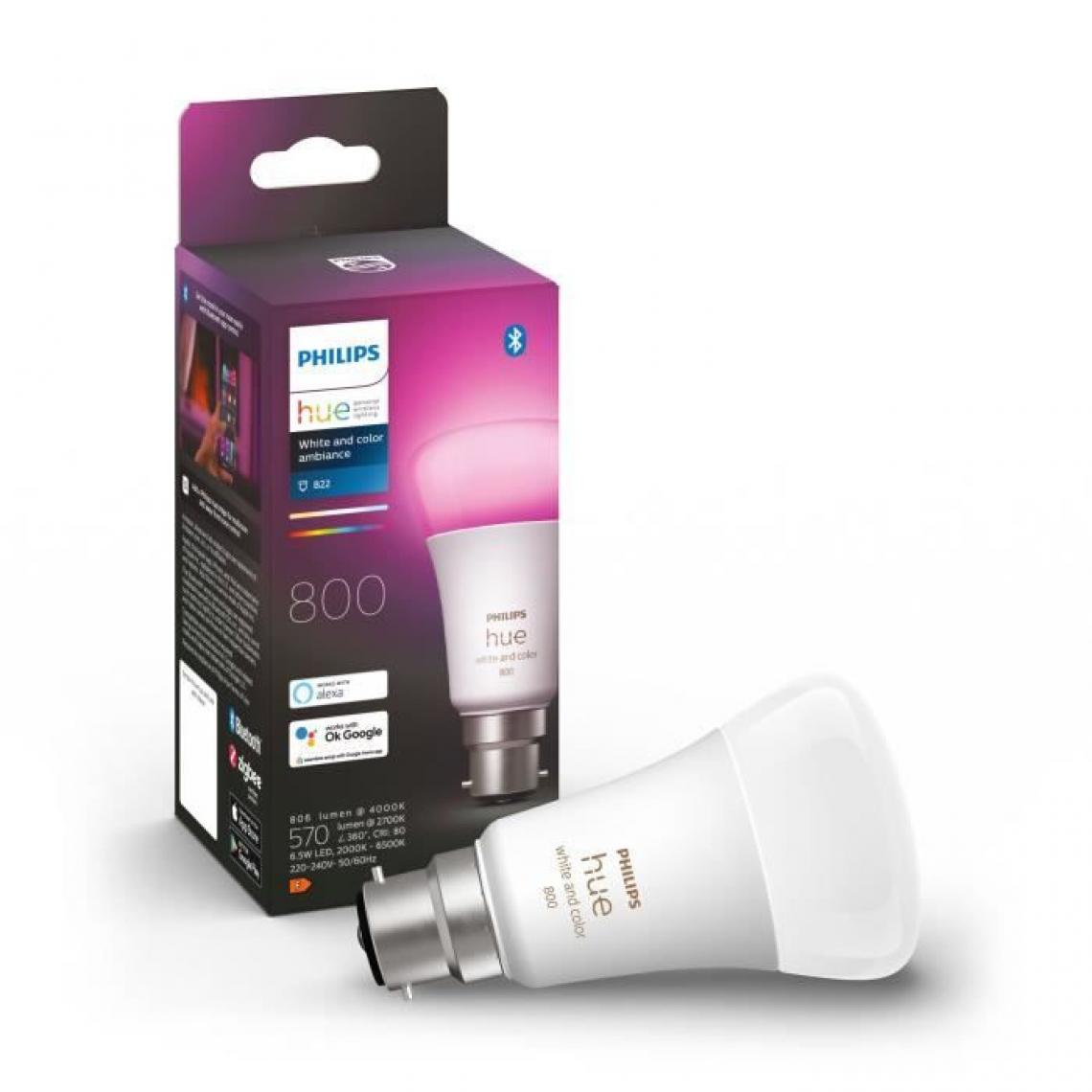 Philips Hue - PHILIPS Hue White and Color Ambiance - Ampoule LED connectée 10W - B22 - Compatible Bluetooth - Lampe connectée
