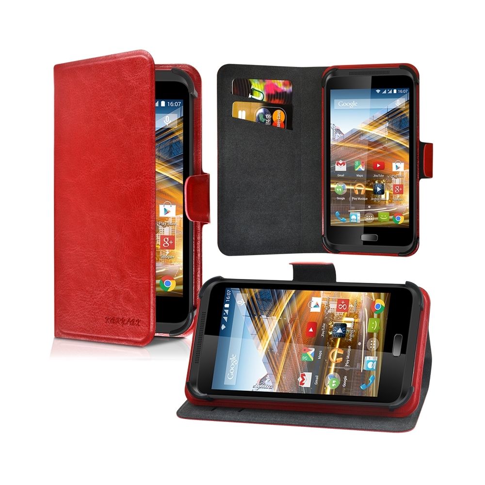 Karylax - Etui Universel Porte-Carte Fonction Support Couleur Rouge pour Archos 45 Neon - Autres accessoires smartphone