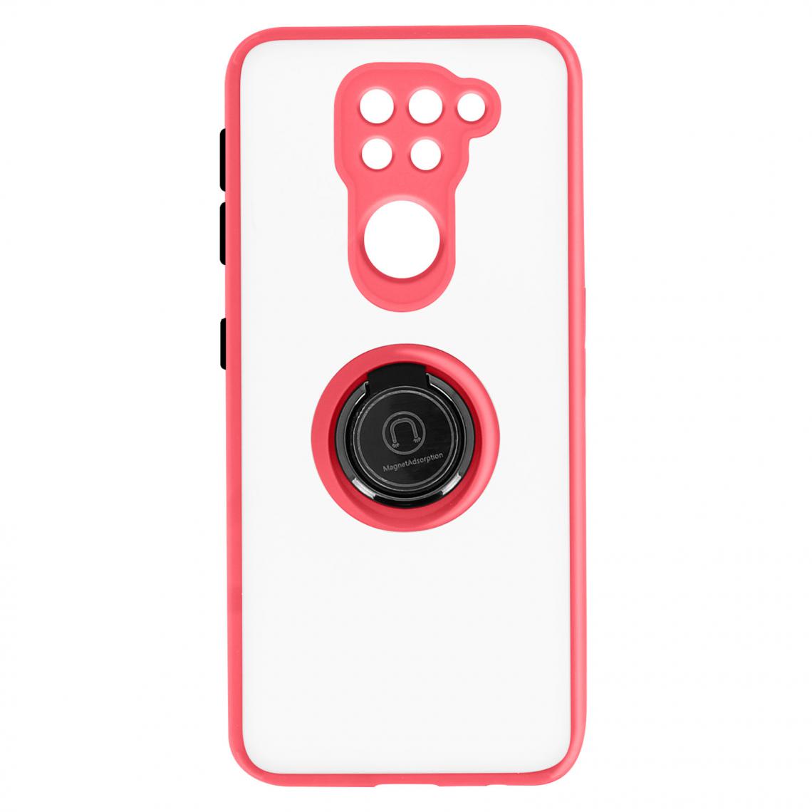 Avizar - Coque Xiaomi Redmi Note 9 Bi-matière Bague Métallique Fonction Support rouge - Coque, étui smartphone