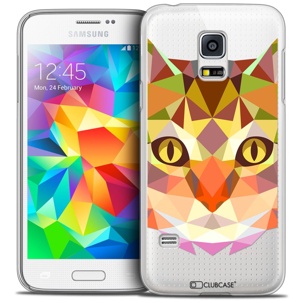Caseink - Coque Housse Etui Galaxy S5 [Crystal HD Polygon Series Animal - Rigide - Ultra Fin - Imprimé en France] Chat - Coque, étui smartphone