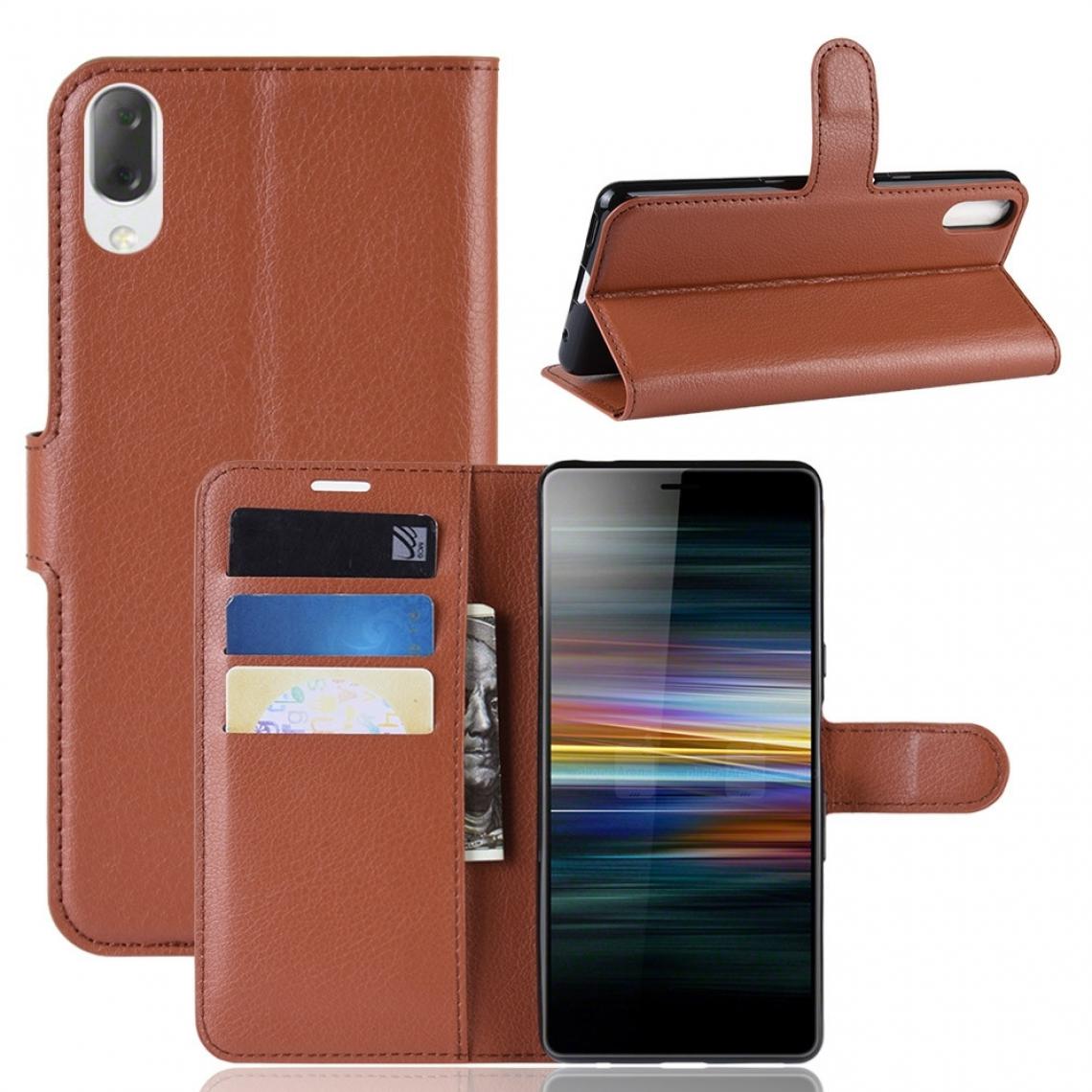 Wewoo - Housse Coque Étui en cuir à rabat horizontal Texture Litchi pour Sony Xperia L3avec porte-monnaie et cartes brun - Coque, étui smartphone