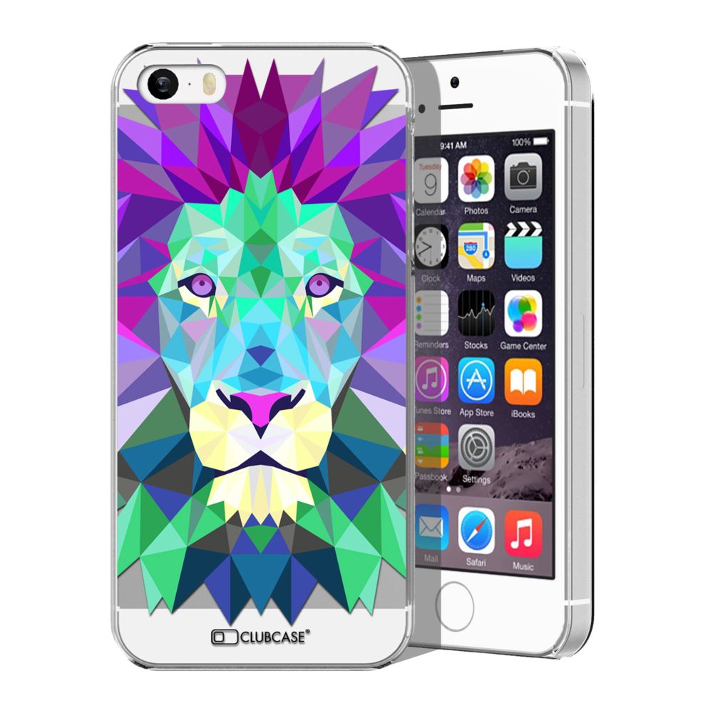 Caseink - Coque Housse Etui iPhone 5 / 5S / SE [Crystal HD Polygon Series Animal - Rigide - Ultra Fin - Imprimé en France] - Lion - Coque, étui smartphone