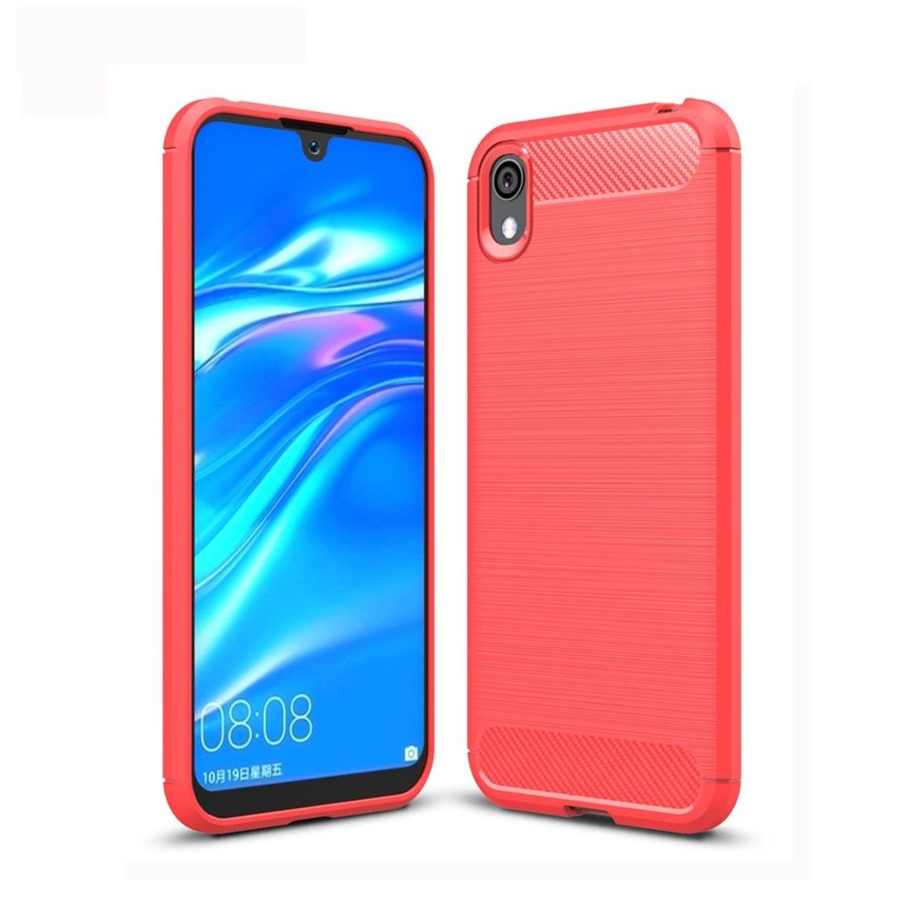 Wewoo - Coque TPU en fibre de carbone à texture brossée pour Huawei Honor 8S rouge - Coque, étui smartphone