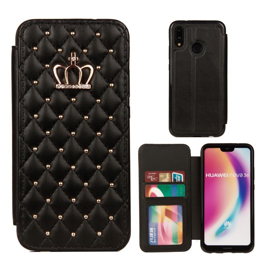 marque generique - Etui en PU couture couronne losange noir pour votre Huawei P20 Lite/Nova 3e - Autres accessoires smartphone