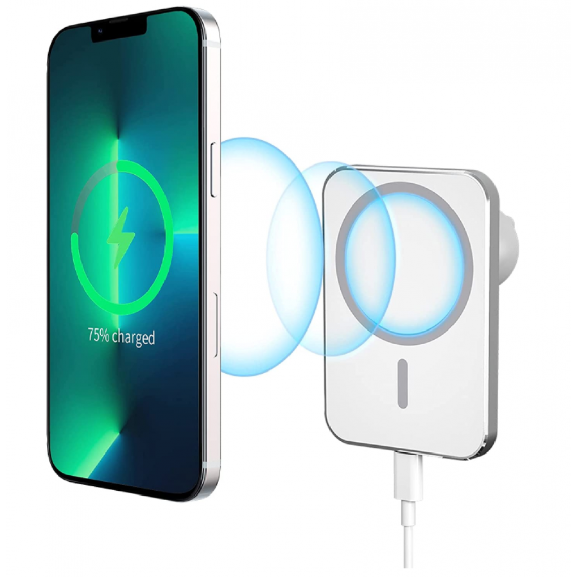 Chrono - Chargeur Sans Fil Magnétique pour Voiture Compatible avec iPhone 12/iPhone 13/13 Pro/12 Pro(Blanc) - Batterie téléphone