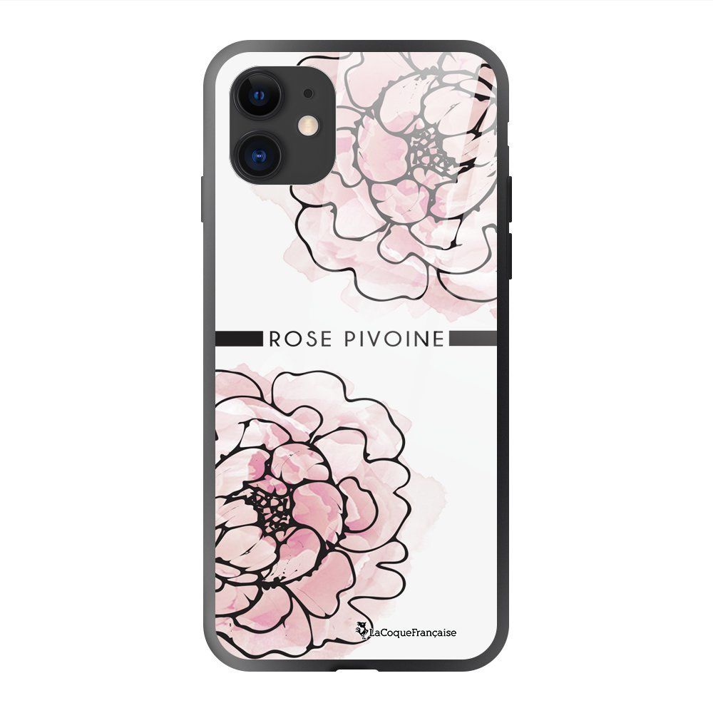 La Coque Francaise - Coque iPhone 11 soft touch noir effet glossy Rose Pivoine Design La Coque Francaise - Coque, étui smartphone