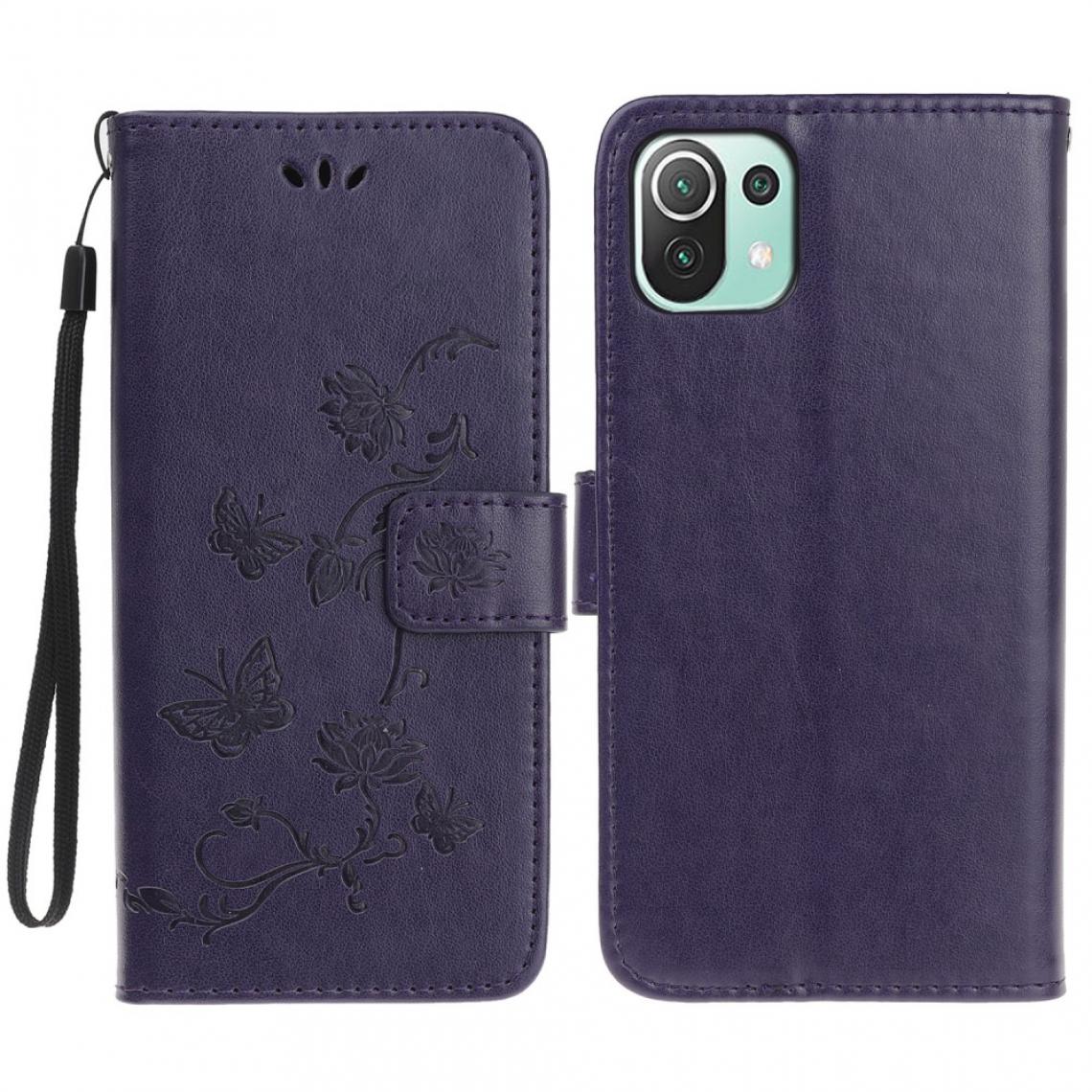 Other - Etui en PU Empreinte Papillon Fleur avec support violet foncé pour votre Xiaomi Mi 11 Lite 5G/4G - Coque, étui smartphone