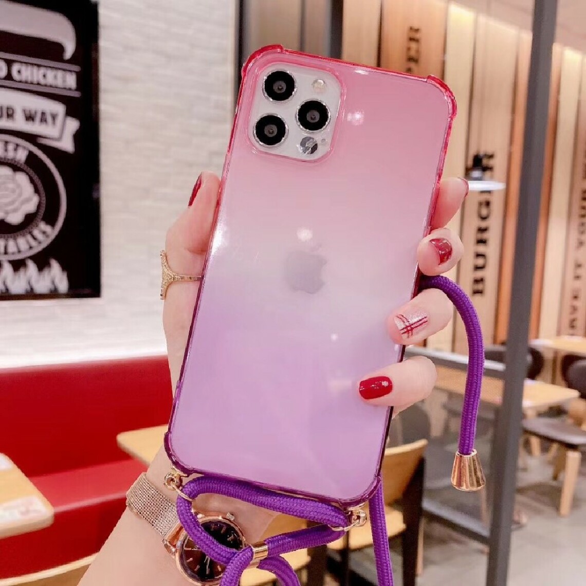 Other - Coque en TPU dégradé de couleurs anti-chute à quatre coins avec sangle rose-mauve pour votre Apple iPhone 12 Pro Max - Coque, étui smartphone