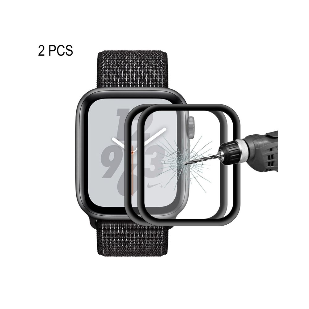 Wewoo - 2 PCS Chapeau-Prince 0.2mm 9H 3D Cadre en alliage d'aluminium Film de verre plein écran pour Apple Watch série 4 44 mm (Noir) - Accessoires Apple Watch