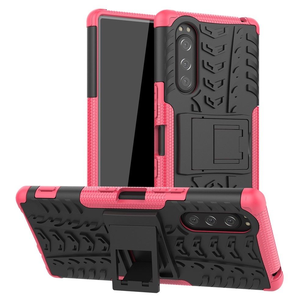 marque generique - Coque en TPU hybride antidérapant avec béquille rose pour votre Sony Xperia 5 - Coque, étui smartphone