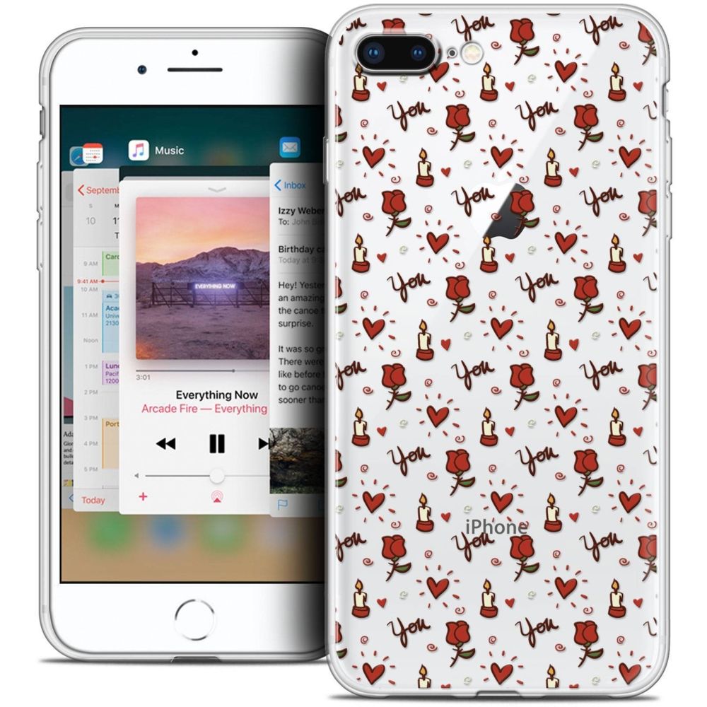Caseink - Coque Housse Etui Apple iPhone 8 Plus (5.5 ) [Crystal Gel HD Collection Love Saint Valentin Design Bougies et Roses - Souple - Ultra Fin - Imprimé en France] - Coque, étui smartphone