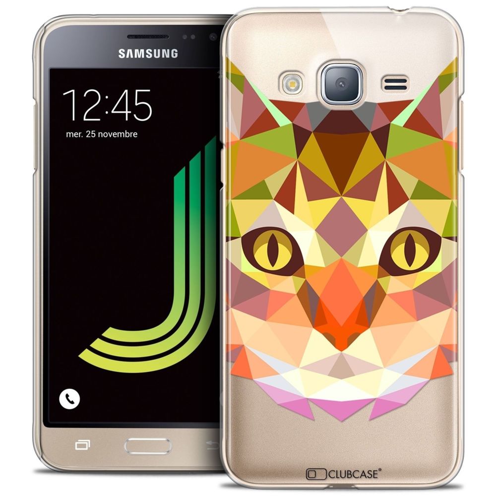 Caseink - Coque Housse Etui Samsung Galaxy J3 2016 (J320) [Crystal HD Polygon Series Animal - Rigide - Ultra Fin - Imprimé en France] Chat - Coque, étui smartphone