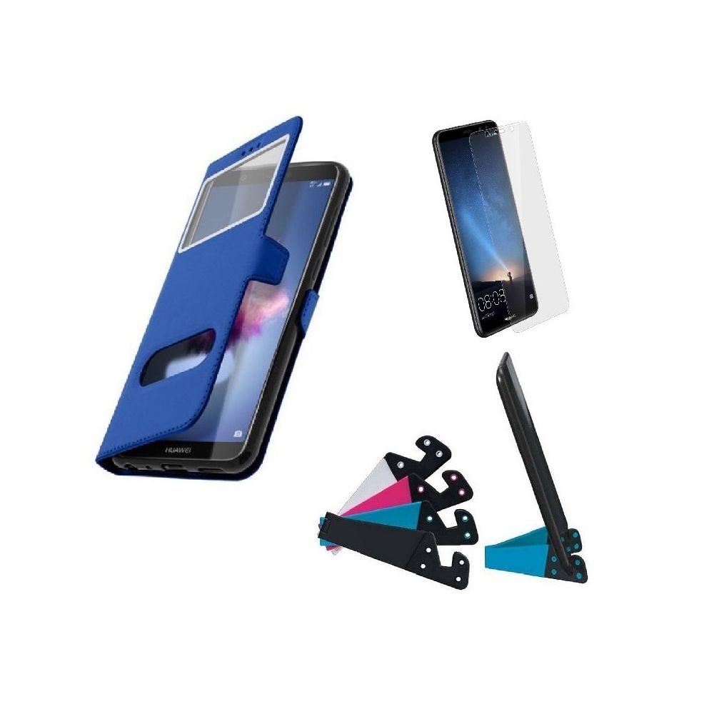 marque generique - Coque Housse Bleu Huawei Y7 2019 - Support Film Verre Trempe - Coque, étui smartphone